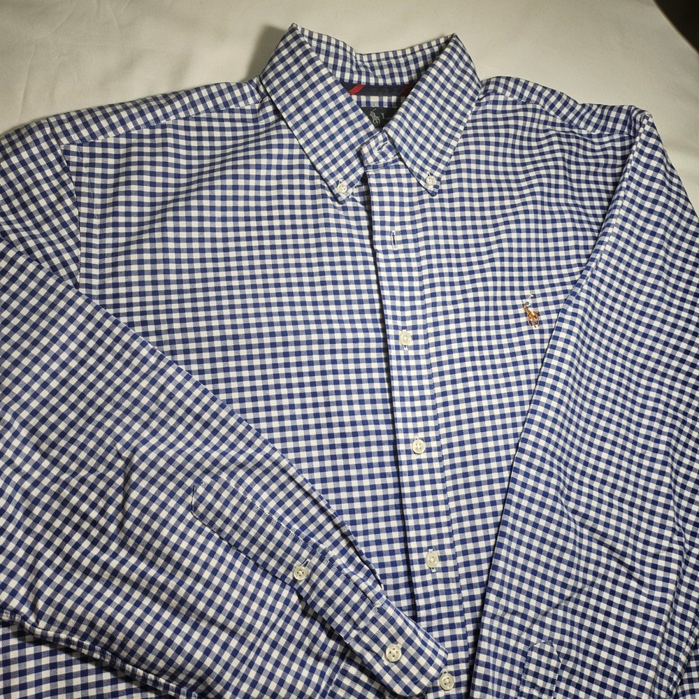 Ralph Lauren Mens XL Classic Fit Gingham Button Down Shirt Blue White Check